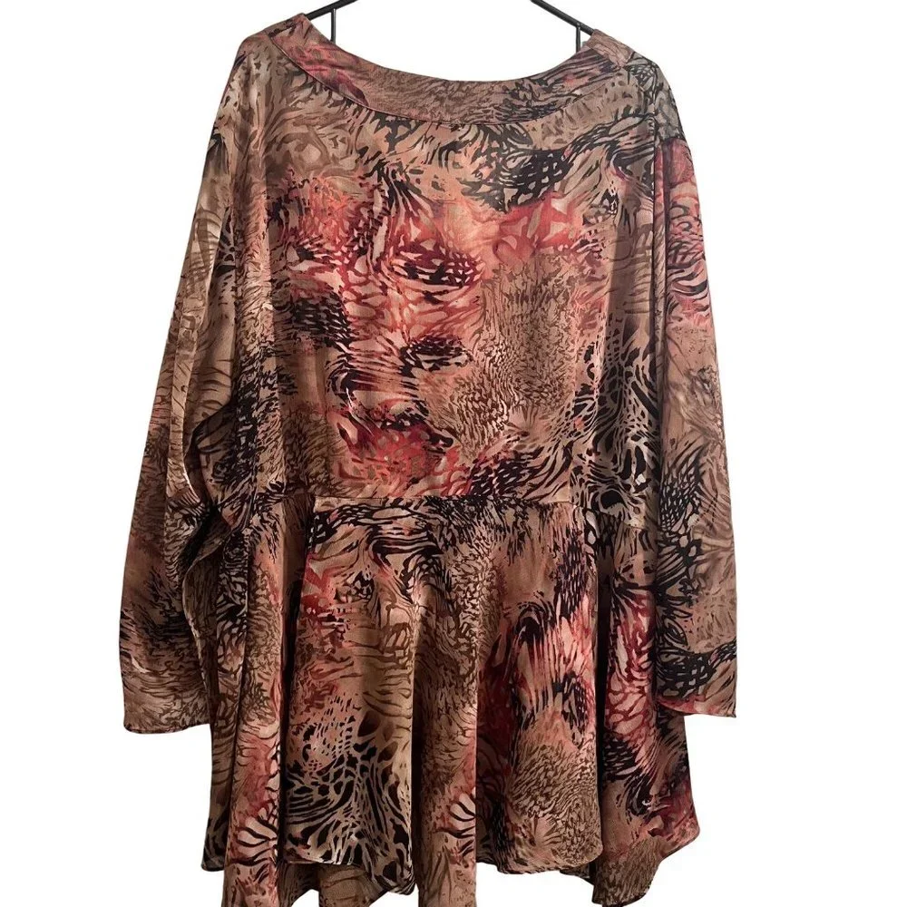 Ashley Stewart Brown Animal Print Tunic Women's‎ Long Sleeve Blouse Size 22/ 2XL